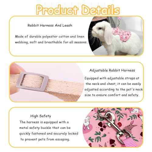 Image of 2Pcs Rabbit Harness and Leash Set Soft Adjustable Clothes for Bunny Guinea Pigs Chinchillas Small Pets Walking Harness Small Rabbits Outdoor Camping Hiking Training (M)
