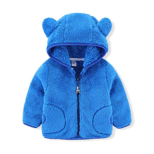 Baby Girls Bear Ears Shape Fleece Long Sleeve Hoodies Light Jacket Cute Fall Winter Coat Sweatshirt Thicken Warm Windproof Toddler Zip-up Candy Outwear Snowsuit with pockets Dark Blue 2-3 Years