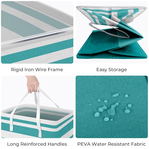 HomeHacks 2-Pack Large Laundry Basket, Waterproof, Freestanding Laundry Hamper, Collapsible Tall Clothes Hamper with Extended Handles for Clothes Toys in the Dorm and Family (Green, 125L)