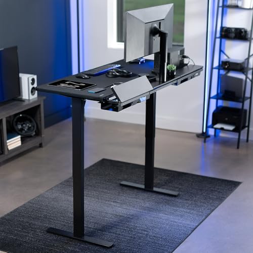 Image of VIVO Black 60 x 30 in Stand Up Desk, DESK-KIT-1B6-P3B | Electric, Holds 220 lbs, Sit Stand, Height Adjustable Table, Cable Tray, Full-Size Mouse Pad, Office Furniture, Black Frame