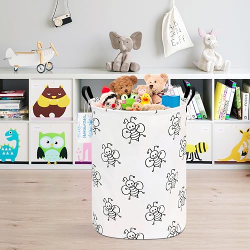 Image of Laundry Basket Canvas Fabric Collapsible Organizer Basket for Storage Bin Toy Bins Gift Baskets Bedroom Clothes Children Nursery Hamper (Bee)
