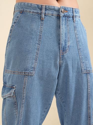 Image of Highlander Men's Relaxed-Fit Cargo Pocket Jeans | Clean Look | Cotton Comfort | Utility Style| Cargo Jeans for Man