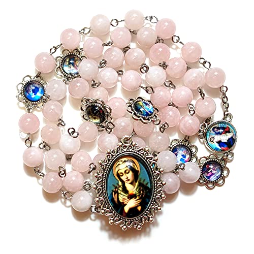 Seven Sorrows Rosary Beads Chaplet Natural Crystal Rosery Cross Catholic gifts