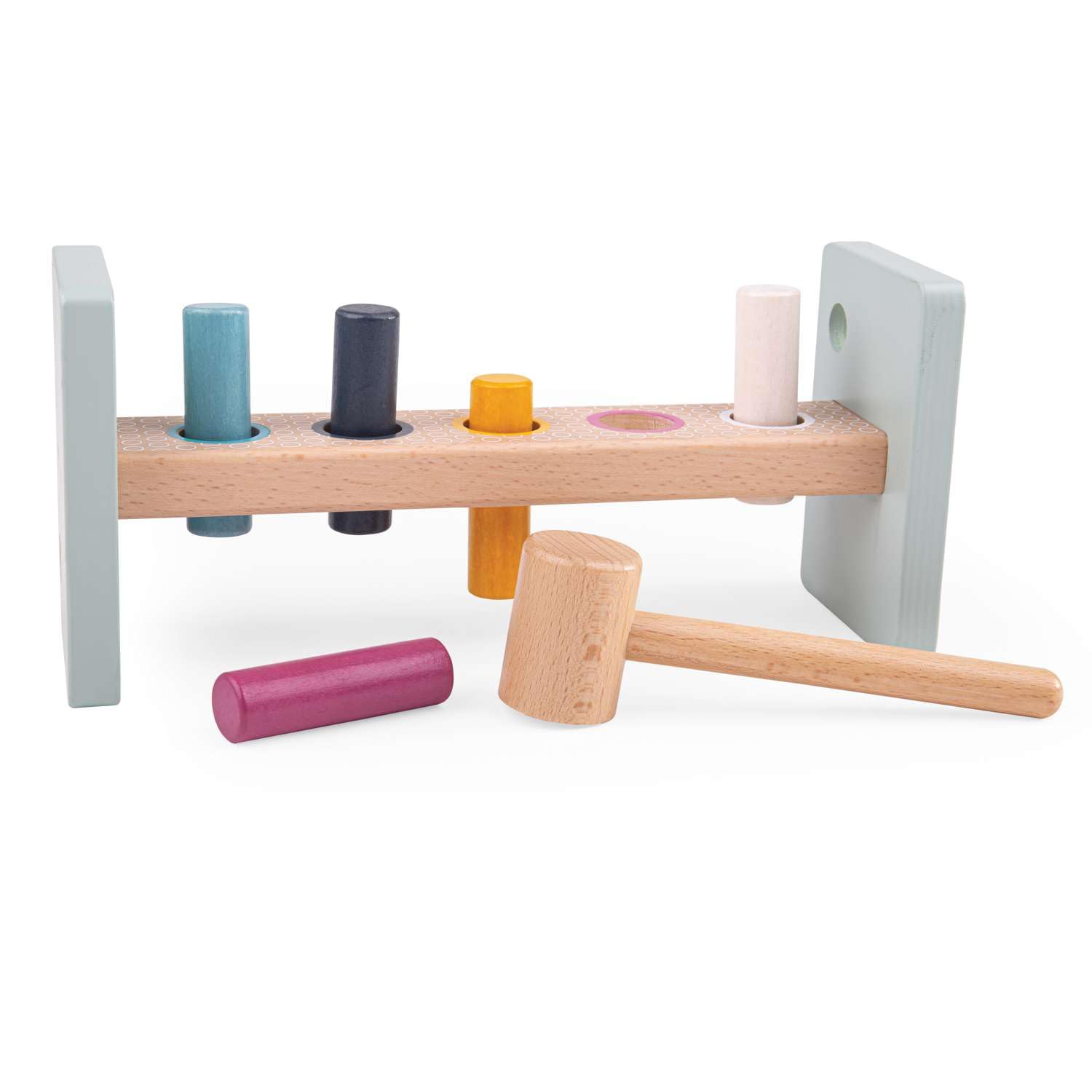 Bigjigs Toys FSC® Certified Wooden Hammer Bench - Sustainable 7 Piece Wooden Hammer Toy, Quality Toys for 1 year old, Eco-Friendly Pounding Toy