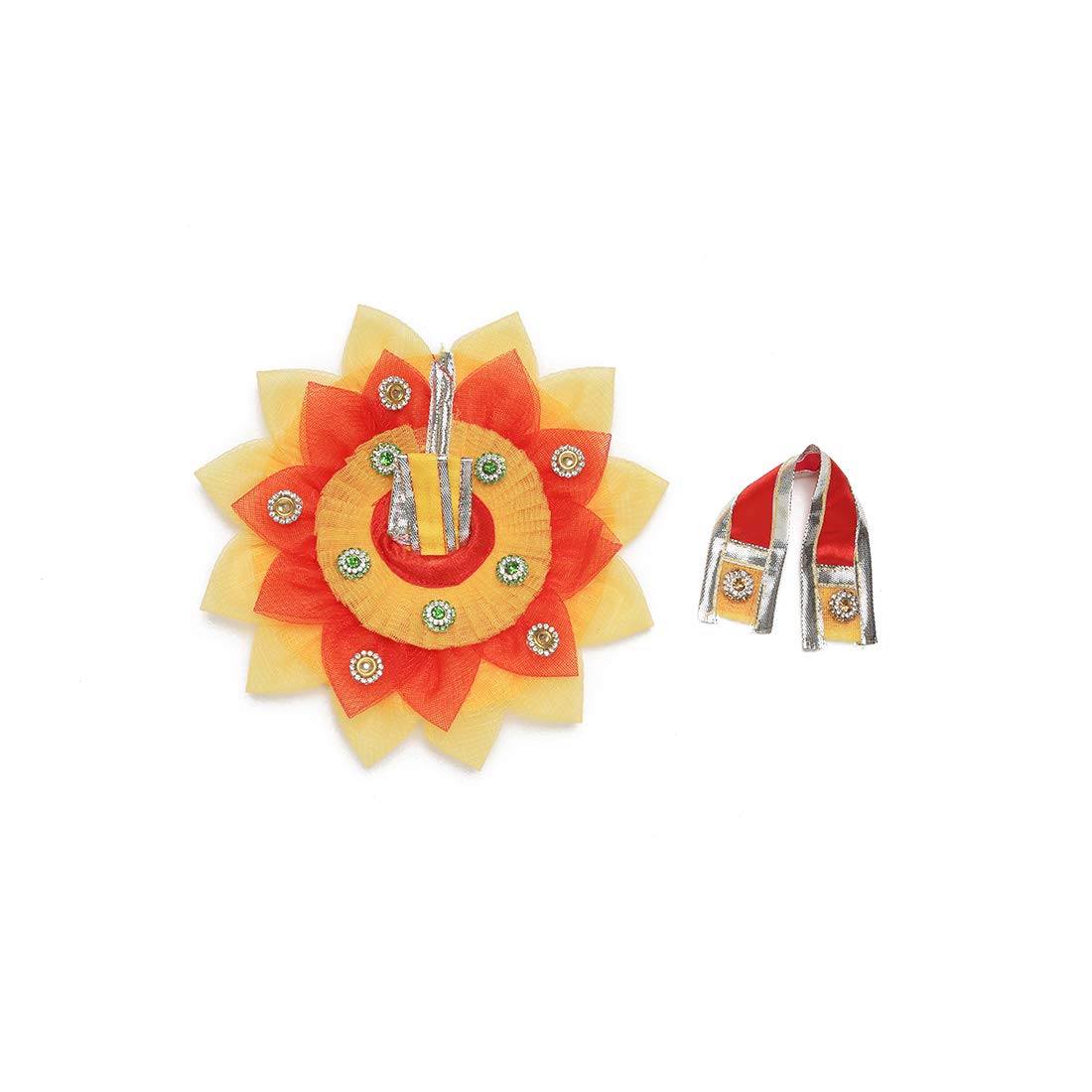 Aditri Creations Yellow & RedCloth for Lord Krishan Ladu Laddu Gopal Kanaiya Bal Krishna Dress Poshak Vastra for Little Metal Idol Statue (Size:- 6" Diameter)