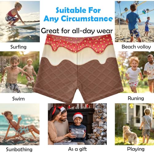 Boys Swim Trunks Quick Dry Bathing Suit Strawberry Ice Cream Brown Toddler Swim Shorts Boardshorts Swimwear 3-102
