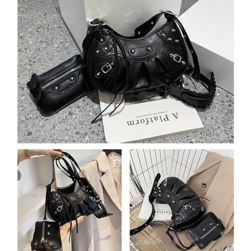 Crossbody Bags For Women 2 Set with Small Purse Rivet Shoulder Bag Adjustable Strap PU Leather Trendy Handbags3