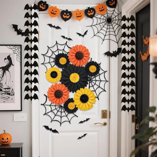 Image of Pop The Party Halloween Decoration Set - Pack of 4 Pumpkin, Skull & Bat Cutouts for Spooky Wall Decor, Haunted House & Halloween Party Decorations