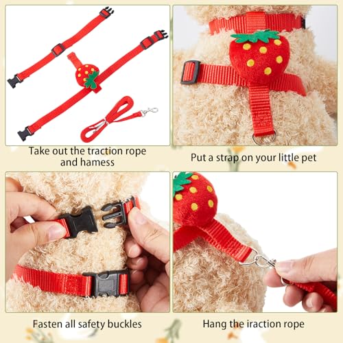 Image of Duck Harness Leash Set Duck Harness and Leash for Real Ducks Adjustable Walking Rope Pet Cute Pattern Outdoor Traction Rope for Chicken Rabbit Small Animals(Xs,Strawberry)