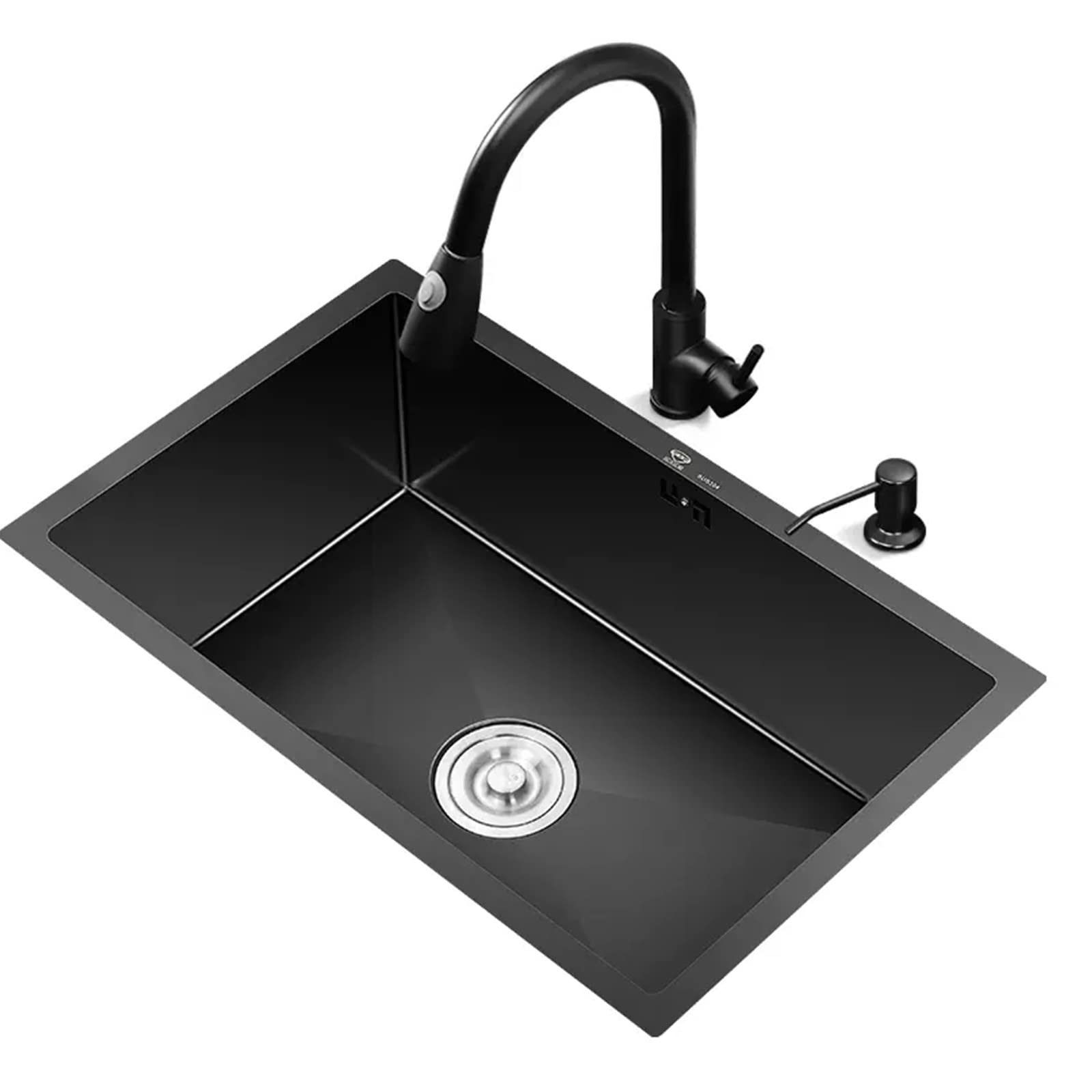 Fregadero De Cocina Bajo Encimera Fregadero De Acero Inoxidable Fregadero De Un Seno Negro Fregadero De Barra Grifo Extraíble Negro Accesorios Incluidos (S : 80x44cm)