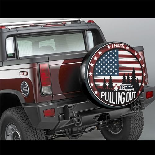 Image of Universal Fit Spare Tire Cover for RV, SUV, and Camper Trailers - Weatherproof Wheel Protector, I Hate Pulling Out Flag Decorative Camper Spare Tire Cover 17 in