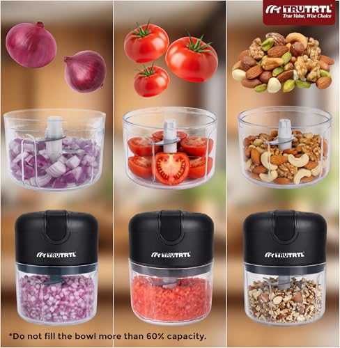 Image of Mr. TRU Smart Electric Mini Chopper for Kitchen | 1200 mAh Battery | Portable Food Processor for Onion, Tomato, Nuts & Vegetable | Multipurpose Cutter | 1 Year Warranty | 250ml (Black)