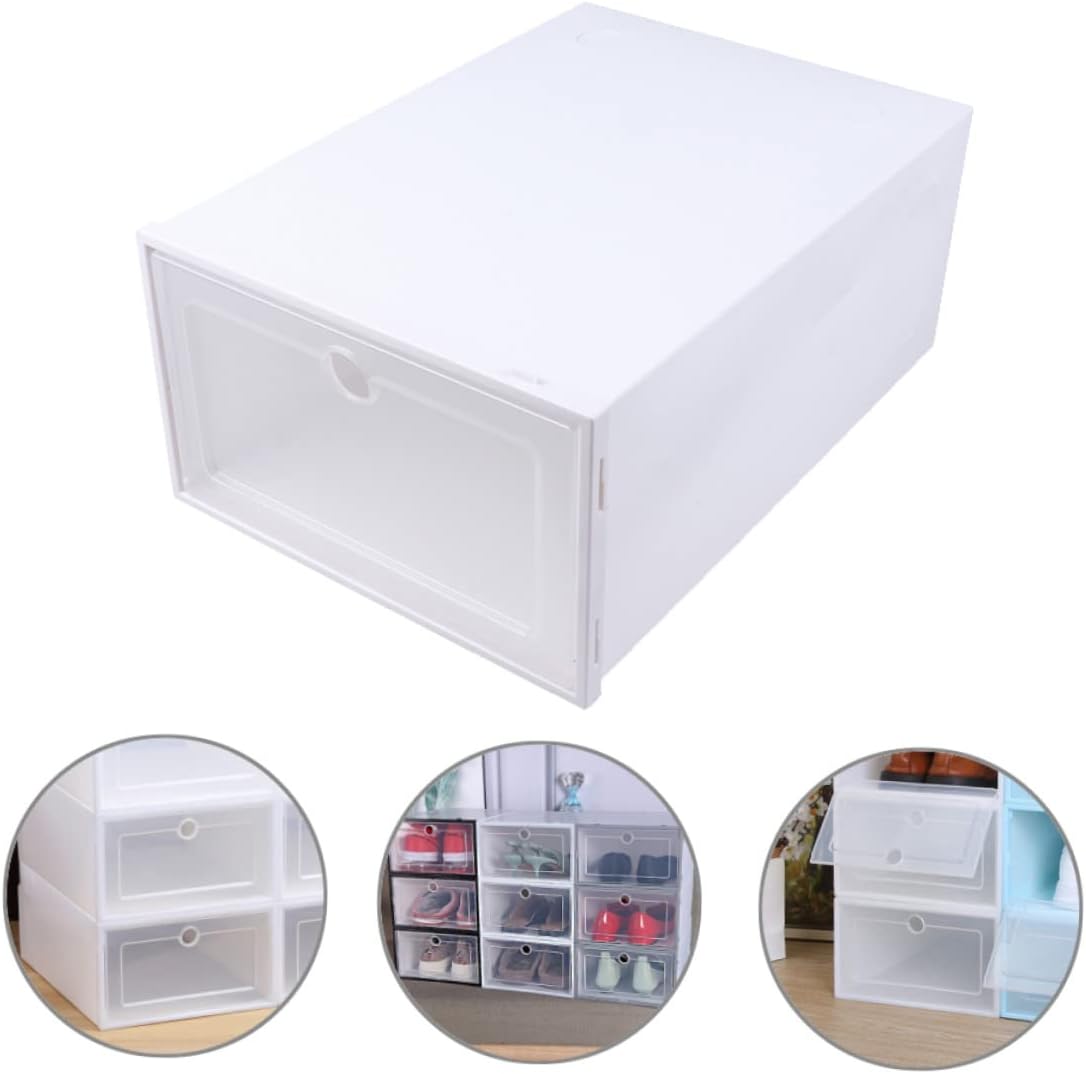 6pcs Transparent Stackable Shoe Storage Boxes Drawer Design Space Saving Organizer for Mens Shoes Dustproof Plastic Cases for Closet Entryway Bedroom