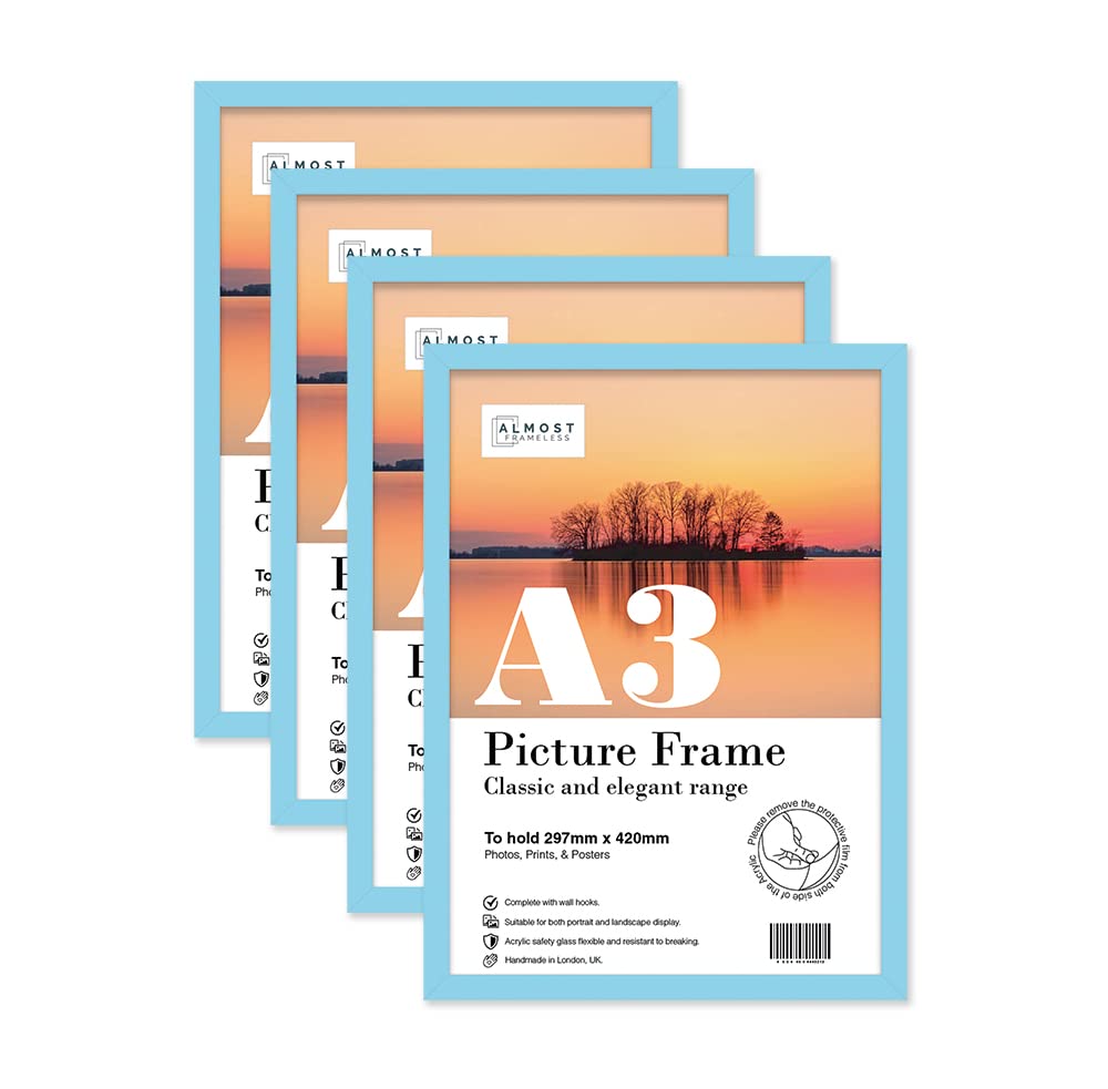 Almost Frameless A3 Light Blue Picture Frame Set of 4, Display A3 Picture Gallery Wall, Poster, Photo, Artwork, or Print, Light Blue — image 1