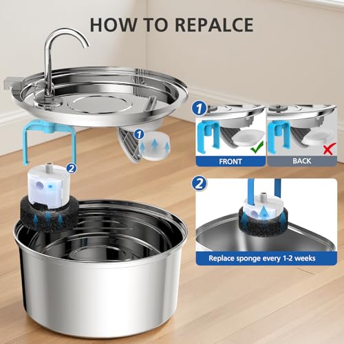 50 Pack Cat Water Fountain Filters for 108/3.2L& 67oz/2L& 4L/135oz Stainless Steel Pet Water Dispenser Cat/Dog Fountain Filter Replacement(25 Filters & 25 Sponges) by Beckacher - Image 7