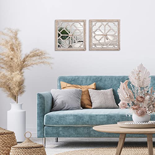 Gifttrove Rustic Square Wall Mirror, Small Decorative Mirror, Whitewashed Farmhouse Mirror, Wood Framed Entry Mirror For Bathroom, Living Room, 12”X12” #TOP1