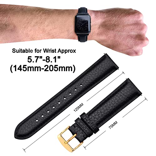 Image of ANNEFIT Watch Band 16mm, Quick Release Textured Padded Leather Straps with Gold Buckle for Men and Women (Black)