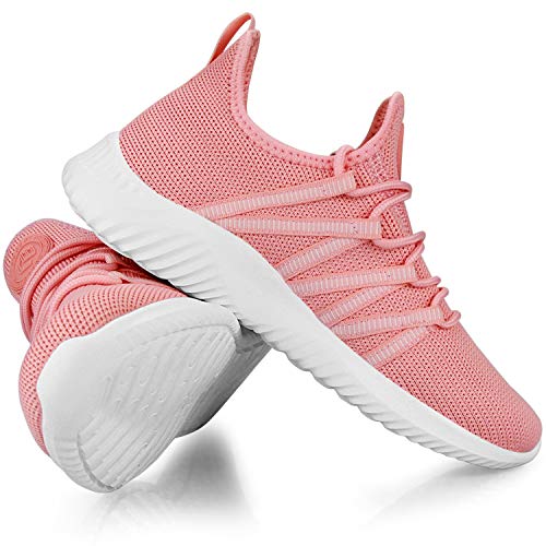 Image of Feethit Womens Slip On Running Shoes Non Slip Walking Shoes Lightweight Gym Workout Shoes Breathable Fashion Sneakers Pink Size 7