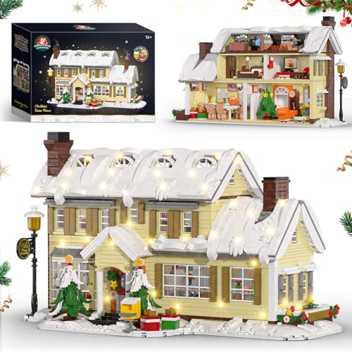 Tweandar Christmas Holiday House Building Blocks Set, Christmas Village House Building Kit with Warm LED Lights, Christmas Toys, Winter Collection, Retro for Adults and Kids(2069PCS)