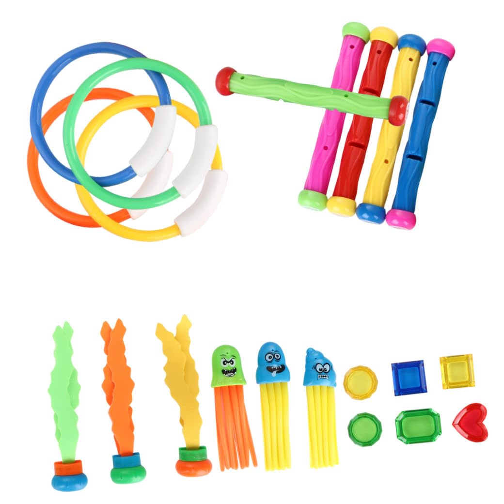 GALPADA Jouets de Plongée pour Garçon et Filles Couleur Aléatoire et Encourager Les Ensemble de 21 Pièces Bâtons, Anneaux et Pieuvres en PVC Faciles à Saisir pour Jouer la Piscine
