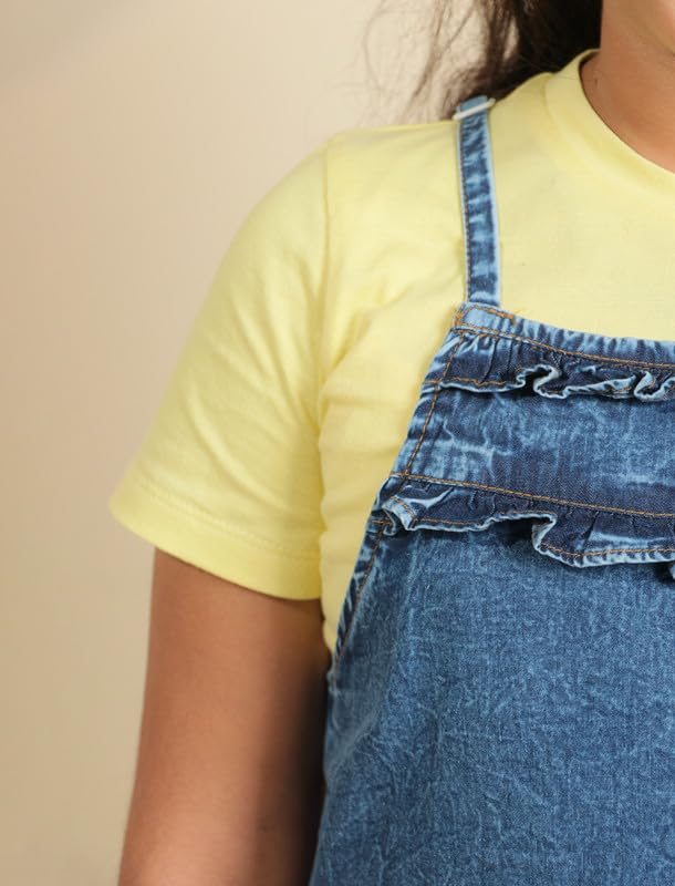 Image of Tweeny Mini Girls Kids Pure Cotton Pinafore Dress Winter Summer Premium Dungaree Dresses with Pockets (Without T-Shirt)