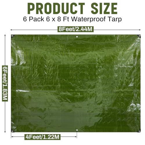 Image of 6 Pack 6 x 8 ft 5.5 Mil Large Tarps Heavy Duty Waterproof Tarp Multi Purpose Tent Cover for Home Boats Cars Camping Patio Furniture Roof Emergency Rain Protective Cover