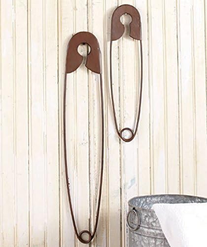 Collections-Etc Large Hanging Metal Safety Pins Laundry Room Wall Home Decoration - Set of 2 , Rustic