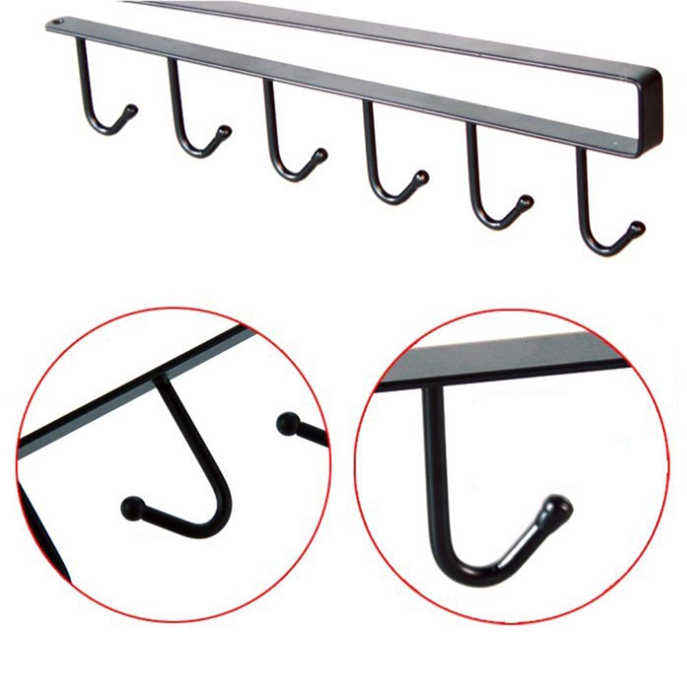 2 Pieces Cabinet Door Seamless Hook,Multi-Function 6 Hooks/Kitchen Utensil Rack for Hanging/Hangers Row Hook Rack,Under Shelf Storage Cup Holder,Home Storage Hooks(Black) - Image 3