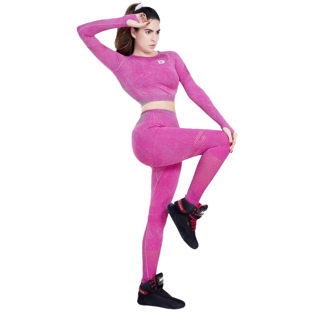 DAPP Womens Seamless High-Stretch Sports Leggings Full Sleeve Bra Set - Moisture Wicking Glute Enhancing Activewear for Gym