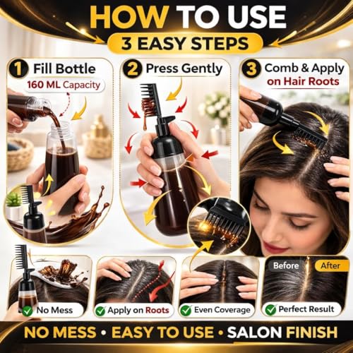 Image of dream pulse Root Comb Hair Dye Applicator Bottle 160ML, 2 in 1 Hair Oil & Hair Color Applicator Comb Bottle, Scalp Oil Applicator, Hair Coloring Dyeing Dispensing Bottle for Home & Salon Use