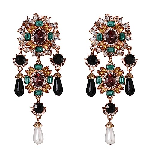 Boho Fashion Punk Gothic Black Tassels Earrings Rhinestone Retro Pearls Statement Halloween Earrings Dangling Earrings Chandelier Long Drop Earrings for Women