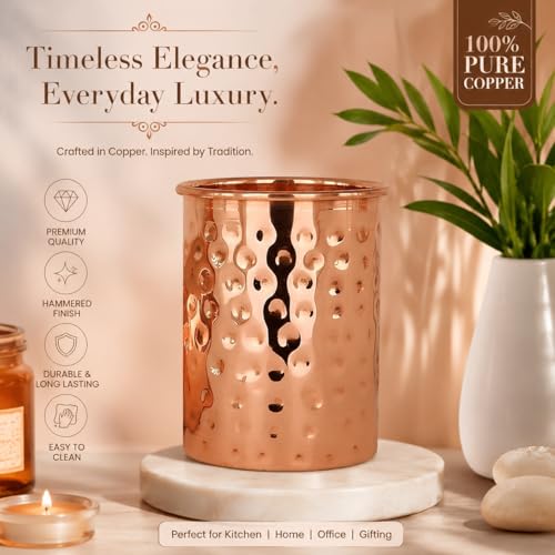 Image of 100% Pure Copper Hammered Tumbler 300ml | Ayurvedic Drinking Glass for Water | Traditional Handcrafted Copper Utensil - 1Pc
