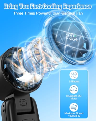 Mini ventilador portátil recargable Trusway con ventilador plegable de mano de 5000 mAh LED 3