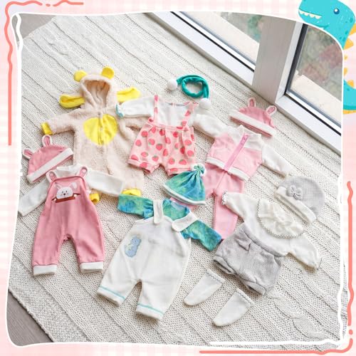 Image of Reborn Baby Doll Clothes Set for 18 Inch Colorful Babydolls Clothes Outfits Realistic Cute Strawberry Fruit Pattern Dress Accessories with Headband Bulk for Girl(Cartoon Print Set)