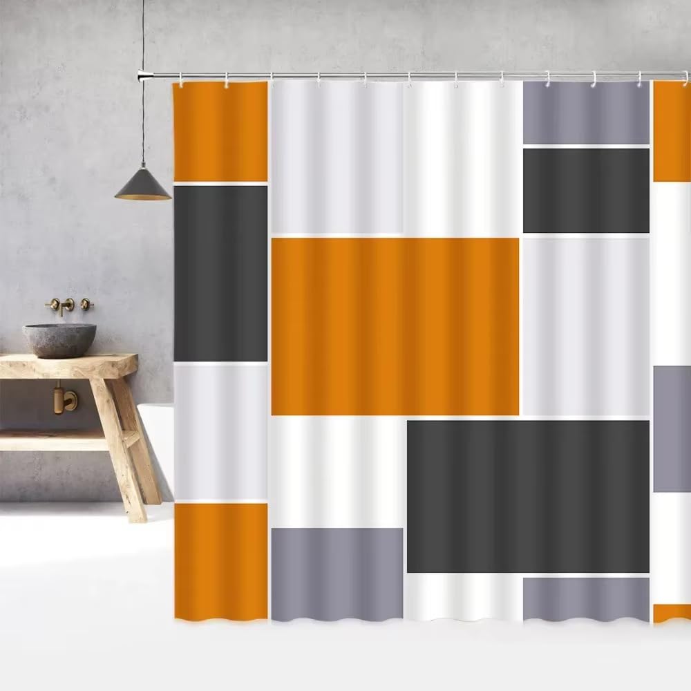 KELAIMI Geometric Shower Curtain,Abstract Color Block Modern Geometric Bathroom Curtain - Waterproof Polyester Fabric Bathtub Curtain with Hooks Orange 180X210Cm