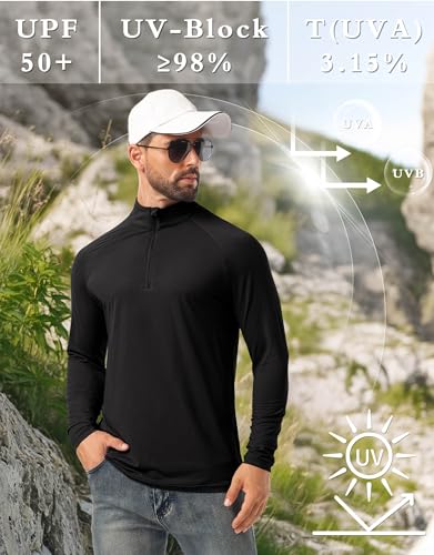 Askdeer Men's Long Sleeve Sun Shirts UPF 50+ T-Shirts 1/4 Zip Up Fishing Shirts Running Hiking Rash Guard Outdoor Tees4