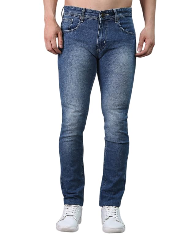 denimers Men’s Dark Blue Slim Fit Stretch Jeans | Mid-Rise Washed Denim Pants for Casual Comfortable Fit, Classic Look & Durable Fabric Jeans for Men--picture-21