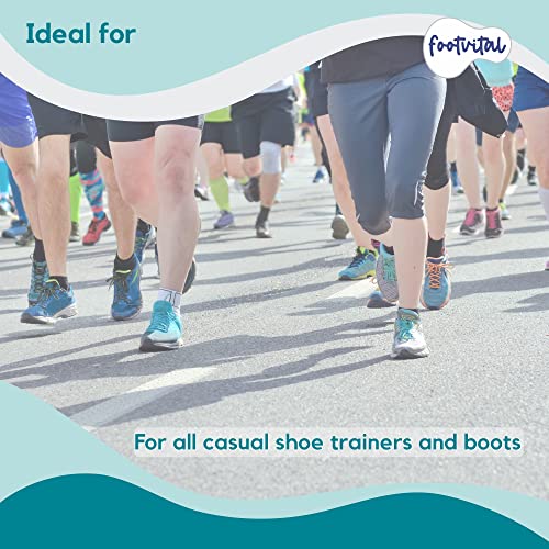 Image of Footvital Memory Foam Shoe Insoles for Men and Women | Soft Cushioned Inserts for Long Standing and Walking | Supports Heel and Arch | Shock Absorbing | Moisture Absorbing | Lightweight Washable Insoles for All Shoes | 1 Pair | Blue | Size 9