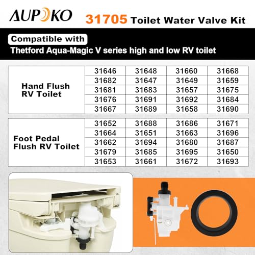 Image of Aupoko 31705 RV Toilet Water Valve Kit, Leak-Resistant High-Performance RV Toilet Water Valve Module Assembly Compatible with Thetford Aqua-Magic V High and Low Models for 31688 31687 31683 31648 etc
