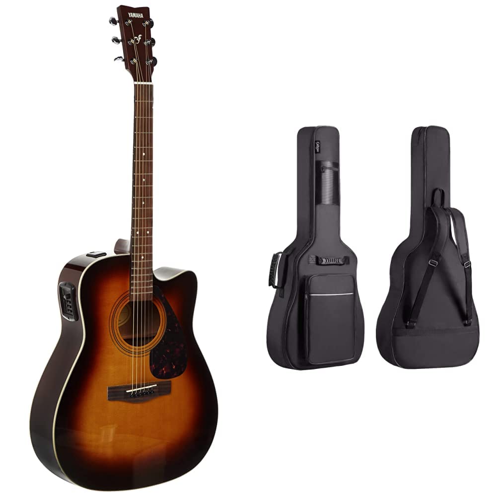 Yamaha FX370C Cutaway Chitarra Elettroacustica, Marrone Tabaco & CAHAYA Custodia per Chitarra Universale Imbottita con 2 Tasche