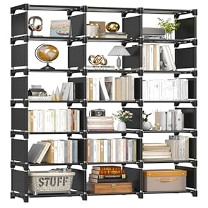 REIBII Bookshelf, Book Shelf, Bookcase, 18 Bookshelves, Bookcases, DIY Book Case, Black Bookshelf, Tall Bookshelf, Book Shelves for Bedroom Office Living Room Closet