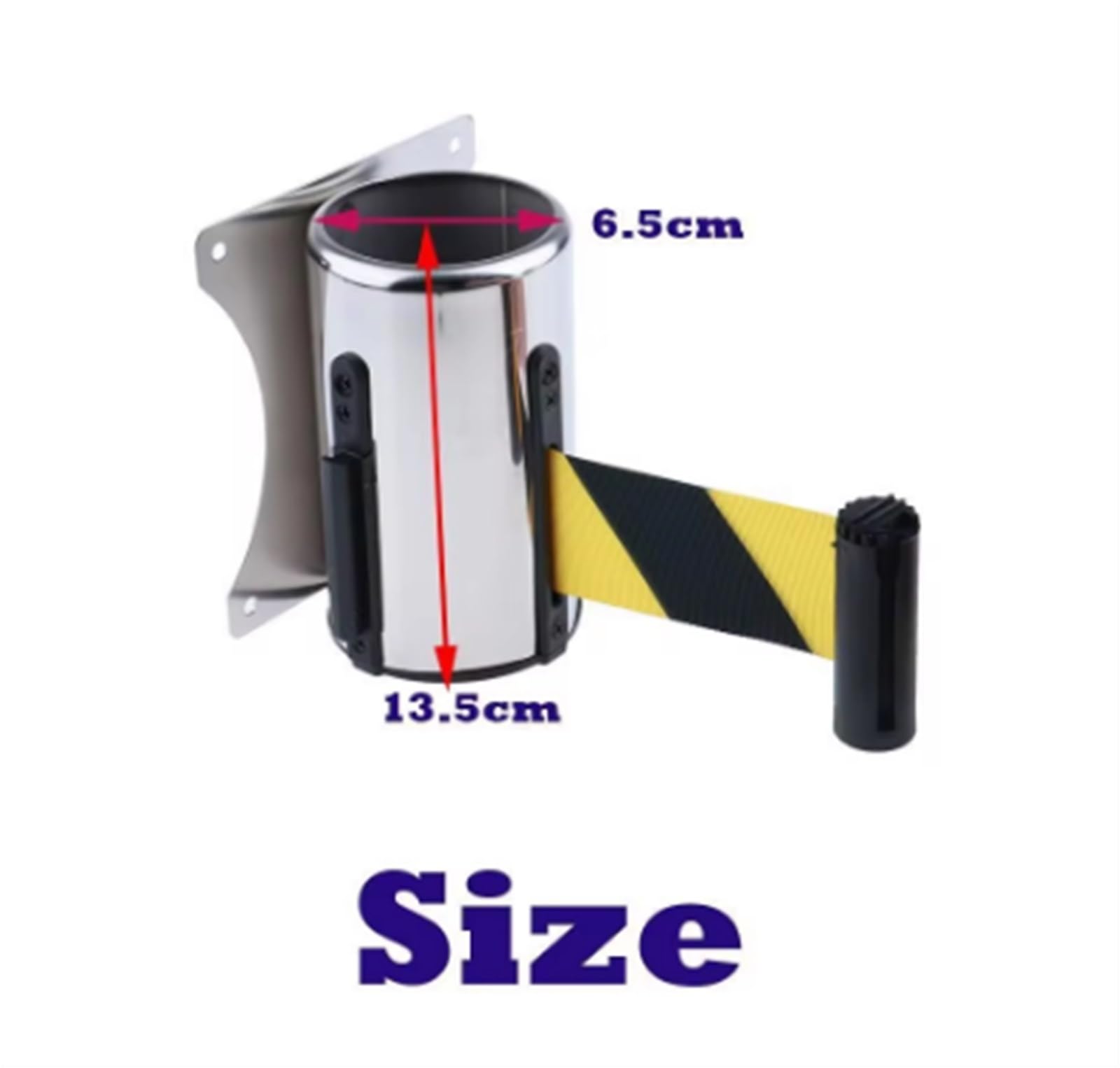 Cinta De Señalización Retráctil De 5 M - Poste Exterior De Acero Inoxidable con Soporte De Pared - Cinta De Señalización Segura Negra Y Amarilla para El Control De Multitudes.