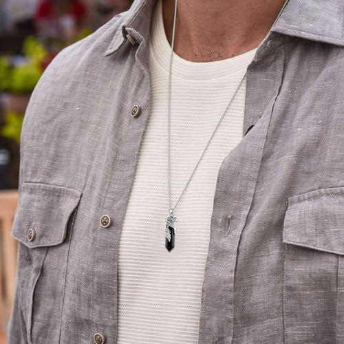 Eagle Necklace with Black Obsidian 925 Sterling Silver Cool Hawk Pendant Necklaces Jewelry for Men, w/Stainless Steel Chain 22'' + 2''3