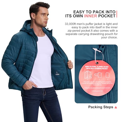 33,000ft Herren Leichte Steppjacke Outdoor Wasserbeständige Übergangsjacke Warme Winterjacke für Männer, Kapuze Wintermäntel Pufferjacke Verstaubar – Bild 4