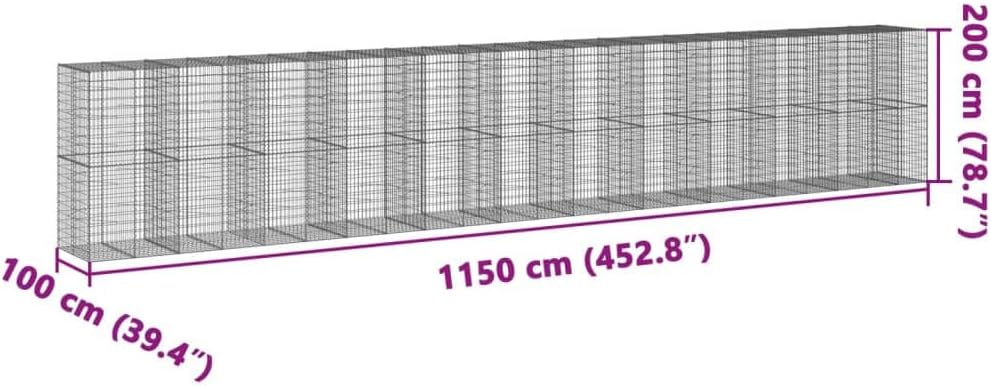 カバー付き 1150x100x200cm 亜鉛メッキ鉄, 蛇籠ウォール, 蛇籠擁壁, 蛇籠フェンス, 【フィールド】 蛇籠, 蛇籠ケ