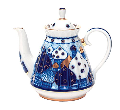 Lomonosov Porcelain Tea Set 6/14 Church Domes Orthodox Bells: Tea Pot, Sugar Bowl and 6 Cups with Saucers