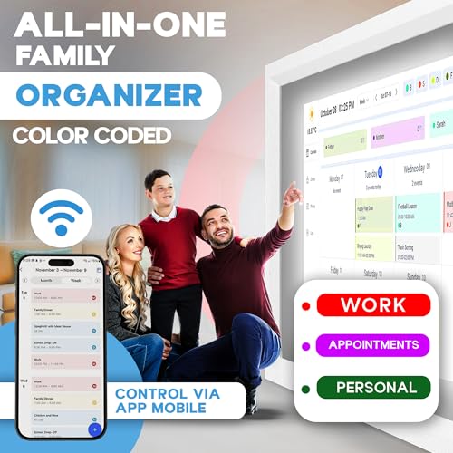 Image of 15.6 Inch Digital Calendar with Wall Mount Option, HD Touchscreen Planner, Wi-Fi sync, Color Coded Scheduling, Meal Planning, Chore Chart for Family and Home Organization
