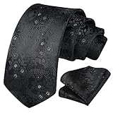 Mens Floral Neckties Paisley Black Ties Pocket Square Classic Formal Woven Tie Handkerchief Set...