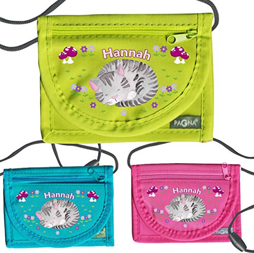 MissRompy | Brustbeutel Katze mit Name (827) und Sicherheitsverschluss Umhängebeutel breast bag Portemonnaie