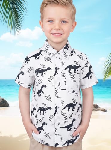 Image of Boys Hawaiian Button Down Shirt, Pure Combed Cotton Short Sleeve Size 3-15Y | Pure Combed Cotton, Smooth 60s yarn, Tagless Label, Pilling-Resistant, Shrink-Resistant, Fade-Resistant, Machine Washable